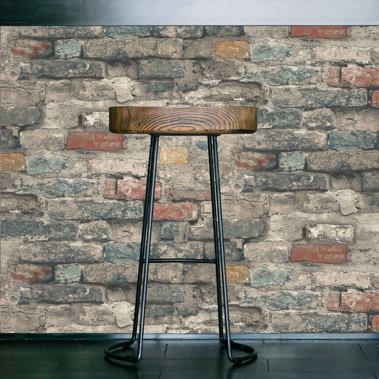 RoomMates RMK11080WP Brick Alley Peel & Stick Wallpaper Teal The