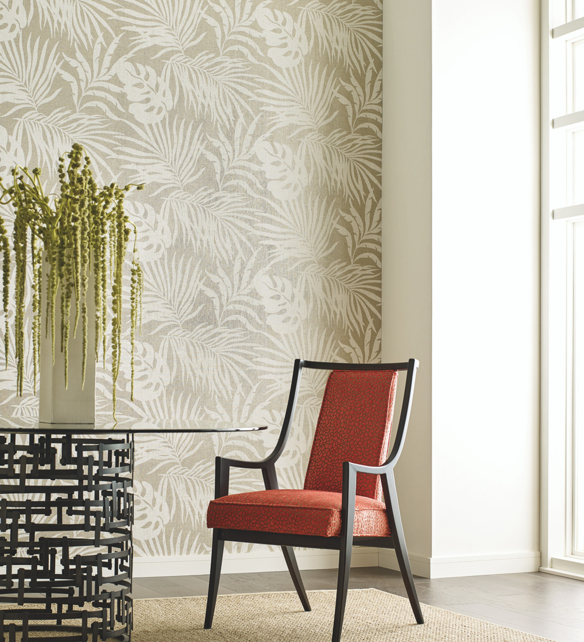 York So2494 Candice Olson Tranquil Paradise Palm Wallpaper Beige The Savvy Decorator