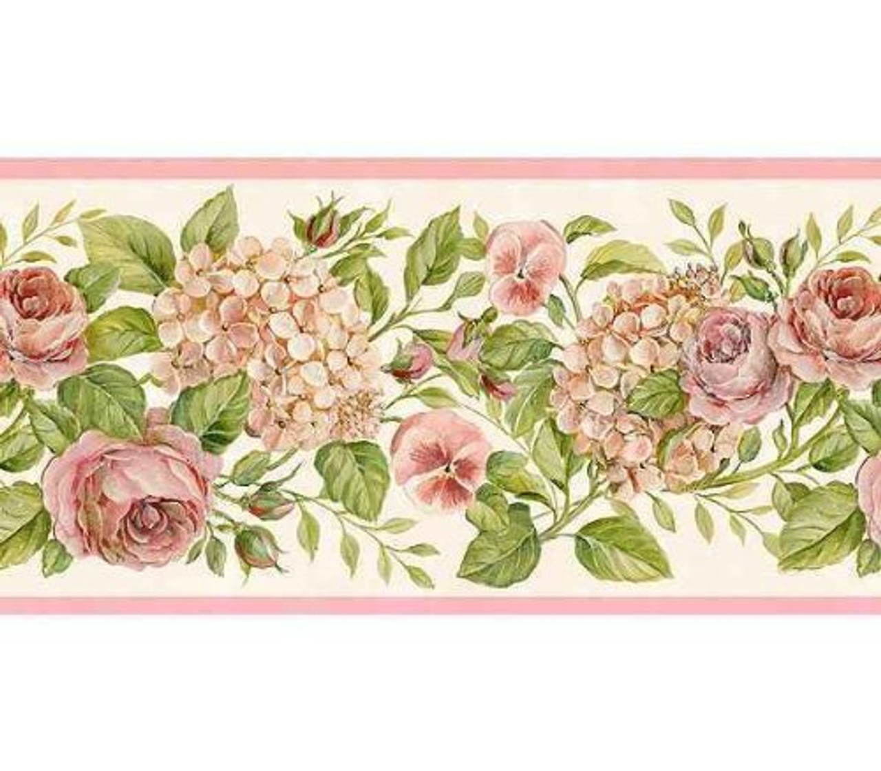 Chesapeake GU92102B Garden Hydrangea Wallpaper Border, Pink Rose - The ...