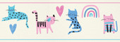 GB90260 Grace & Gardenia Colorful Cats Peel and Stick Wallpaper Border 10in Height x 15ft Long, Pink Blue Green Cream