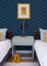 3122-10402 Yoop Dark Blue Dog Wallpaper with Outlines of Labradors in Dark Blue White Red Colors Modern Style Prepasted Acrylic Coated Paper