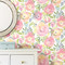 NU3035 Peachy Keen Peel & Stick Wallpaper with Curling Leaves in Pink Green Blue White Colors Modern Style Peel and Stick Adhesive Vinyl
