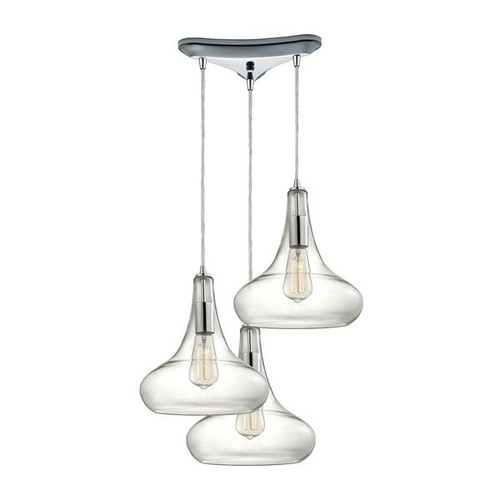 Orbital 3 Light Pendant In Polished Chrome And Clear Glass ELK 10422/3