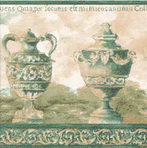 Blue Mountain 166213 Antique Vase Wallpaper Border, Green