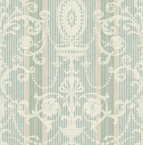 Victorian Striped Scroll Wallpaper in Blue Green VF30004 from Wallquest