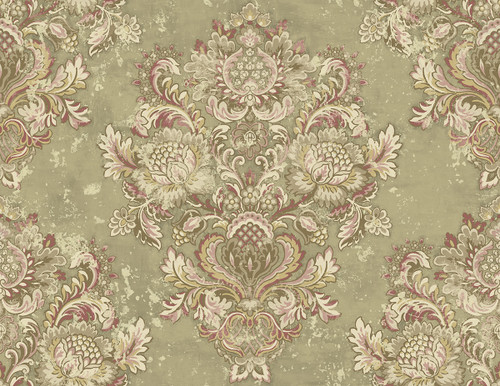 Jacobean Damask Wallpaper in Mulberry VA10001 from Wallquest