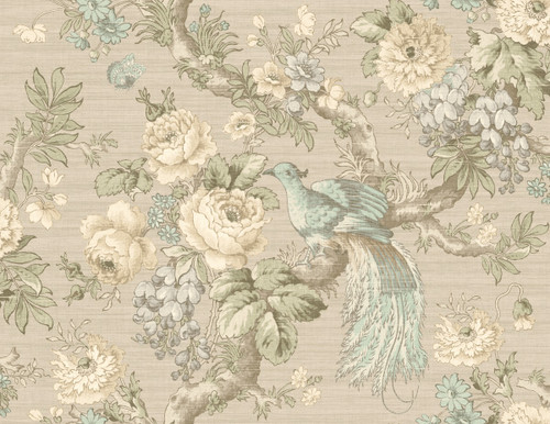 Elegant Perched Bird Wallpaper in Teal and Neutral TX40608 from Wallquest