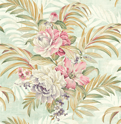 Traditional Tropical Bloom Wallpaper in Soft Green HK90304 from Wallquest