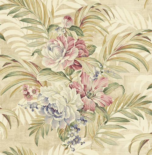 Traditional Tropical Bloom Wallpaper in Antique Gold HK90307 from Wallquest