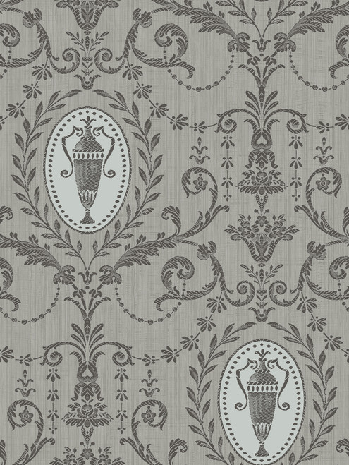 Urn Damask Wallpaper in Charcoal AM90310 from Wallquest