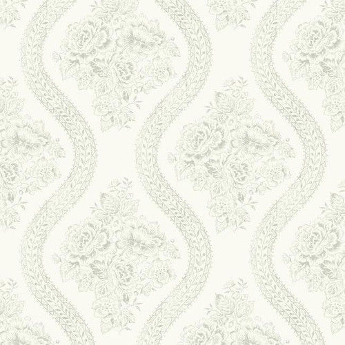 York Wallcoverings MH1595 Magnolia Home Coverlet Floral Removable Wallpaper Gray/Off White