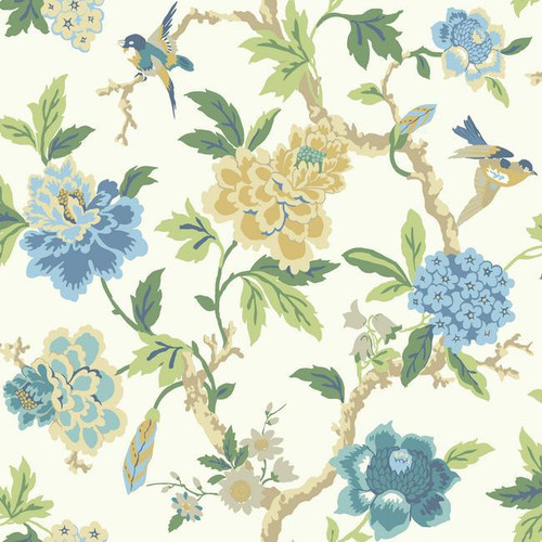 York Wallcoverings GP5904 Waverly Candid Moment Wallpaper - White/Blue Greens