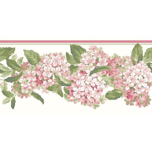 York Wallcoverings Coral Hydrangea Floral Soft White Wallpaper Border AK7438B