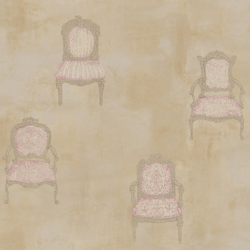 York Wallcoverings EK4161 18 Karat Ii Be Seated Wallpaper Metallic Silver, Tan, Taupe, Khaki, Magenta