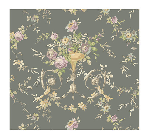 York Wallcoverings Blooms AK7465  Floral Urn Sidewall Wallpaper, Gray