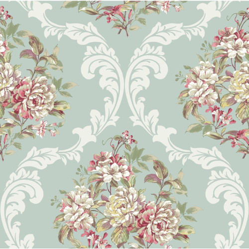 York Wallcoverings Roses PN0452 Framed Bouquet Wallpaper, Blue