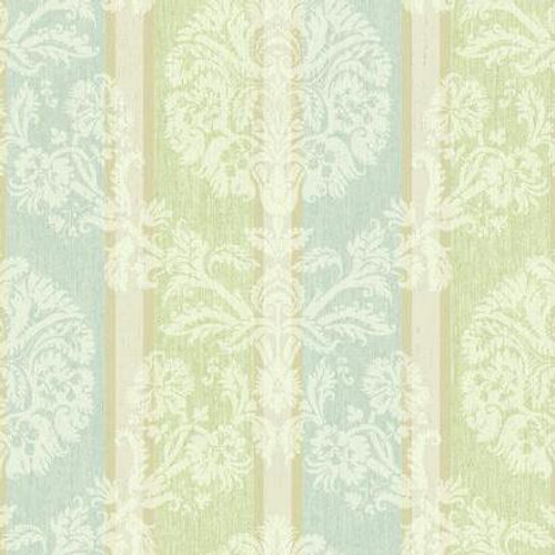 York Wallcoverings EB2093 Carey Lind Vibe Woven Damask Stripe Wallpaper Chambray Blue/Frosted Lime Green/Ecru/Cream