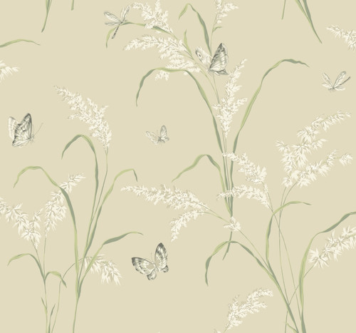 York Wallcoverings AB1814 Tall Grass with Butterflies Wallpaper Beige/Gray/Green