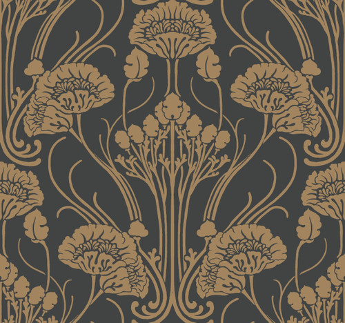 York Wallcoverings CA1564 Nouveau Damask Wallpaper Blacks