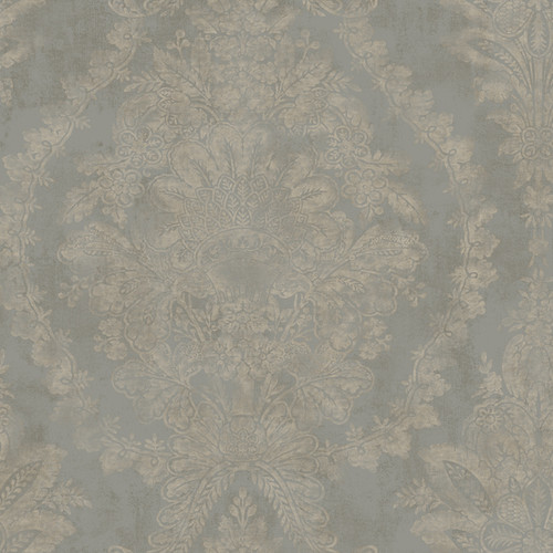 York Wallcoverings PM9309 Designer Damask Charleston Wallpaper metallci silver, cream, golden tan