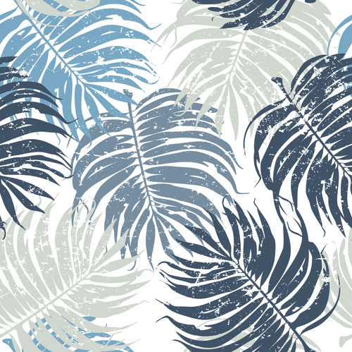 GP1900144 Large Blue Leaves on White Premium Peel and Stick Wallpaper Panel 6 Ft High x 26" Wide