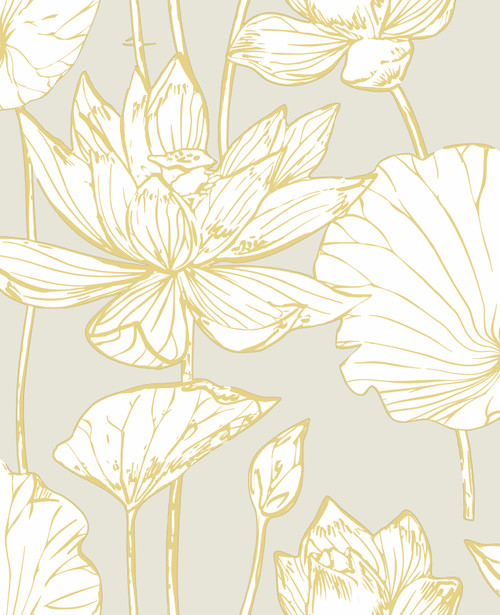 GW2018 Golden Oriental Lotus Flower Peel & Stick Wallpaper Roll 20.5" Wx18ft L