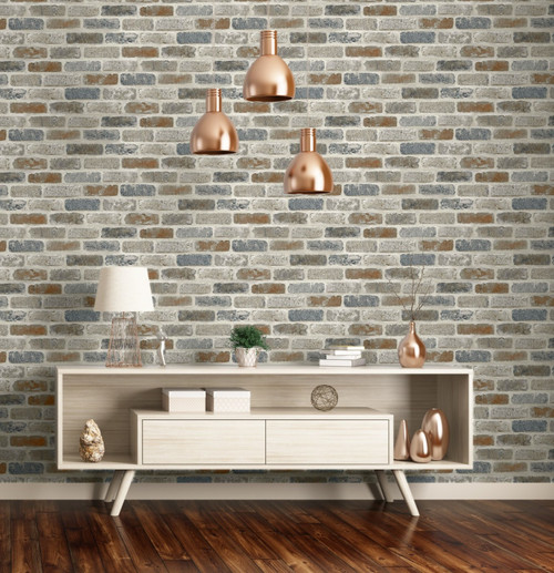 (FREE Wallpaper Smoother Bundle  + 2  Peel and Stick Wallpaper Rolls) Tan Gray and Light Brown Brick Wallpaper Peel & Stick Tan / Gray / Light Brown