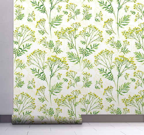 GW4031 Grace & Gardenia Farmhouse Yarrow Patch Peel and Stick Wallpaper Roll 20.5 inch Wide x 18 ft. Long, Yellow Green