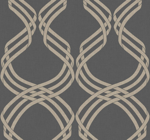 York Wallcoverings NV5568 Dante Ribbon Wallpaper Charcoal/Glint