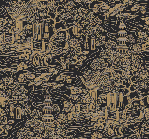 York Wallcoverings AF6577 Chinoiserie Wallpaper Black, Gold