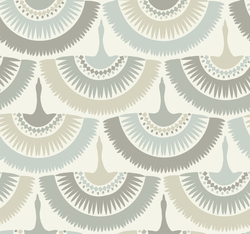 York Wallcoverings Bohemian Luxe BO6643 Feather and Fringe Wallpaper Cream Blue