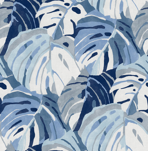 2969-26007 Samara Blue Monstera Leaf Wallpaper Tropical Style Botanical Theme Non Woven Material Pacifica Collection from A-Street Prints by Brewster Made in Great Britain