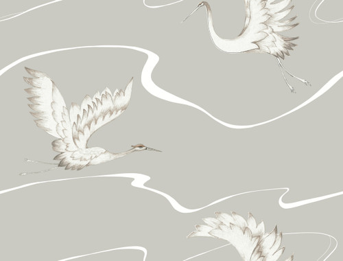 York Wallcoverings Black and White Resource Library BW3872 Soaring Cranes Wallpaper Taupe