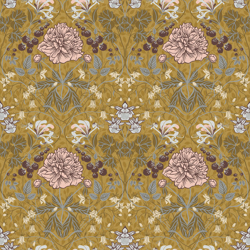 2948-28016 Celestine Mustard Floral Wallpaper from A-Street Prints Scandinavian Theme Non Woven Flowers Made in Sweden