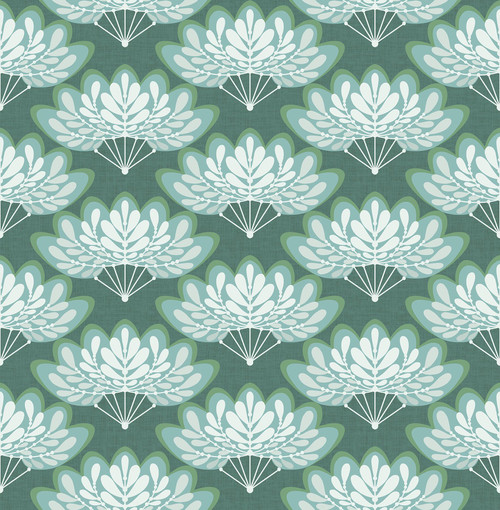 2861-25753 Lotus Grey Floral Fans Wallpaper Transitional Style Botanical Theme Unpasted Non Woven Material Equinox Collection from A-Street Prints by Brewster Made in Great Britain