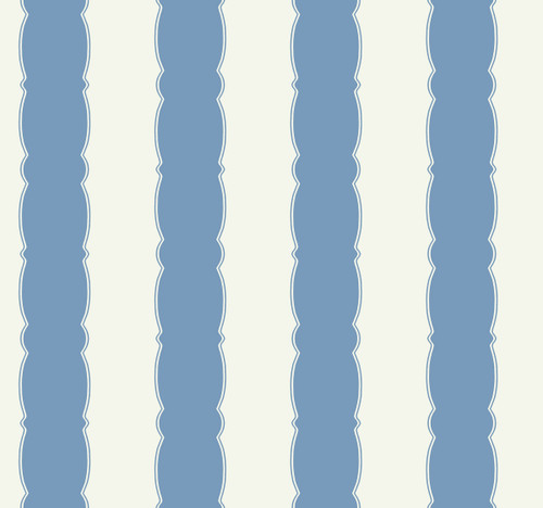 York Wallcoverings Grandmillennial GR6012 Scalloped Stripe Wallpaper Blue