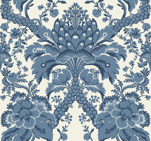 York Wallcoverings Damask Resource Library DM4951 French Artichoke Dam Wallpaper Blue