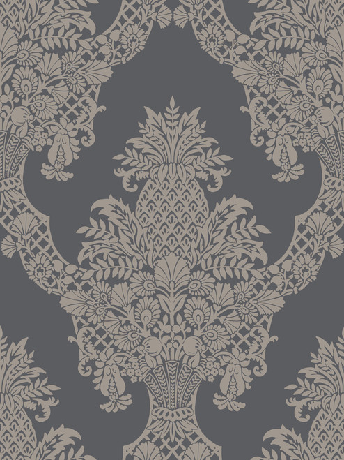 York Wallcoverings Damask Resource Library DM4975 Pineapple Plantation Wallpaper Gray