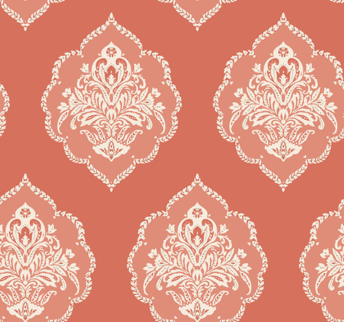 York Wallcoverings Damask Resource Library DM4981 Signet Medallion Dam Wallpaper Coral