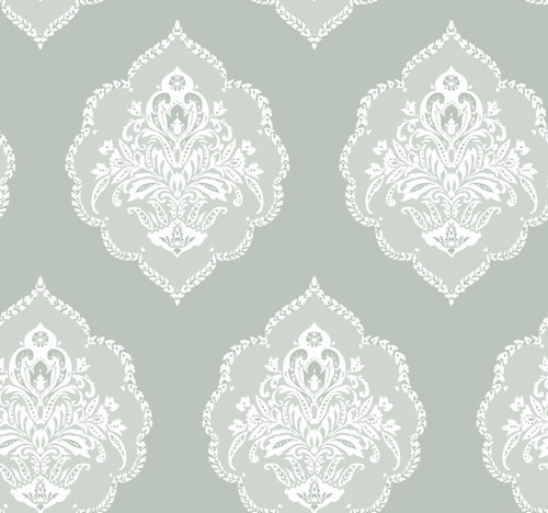 York Wallcoverings Damask Resource Library DM4982 Signet Medallion Dam Wallpaper Green
