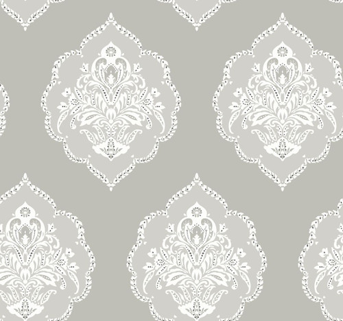 York Wallcoverings Damask Resource Library DM4984 Signet Medallion Dam Wallpaper Gray