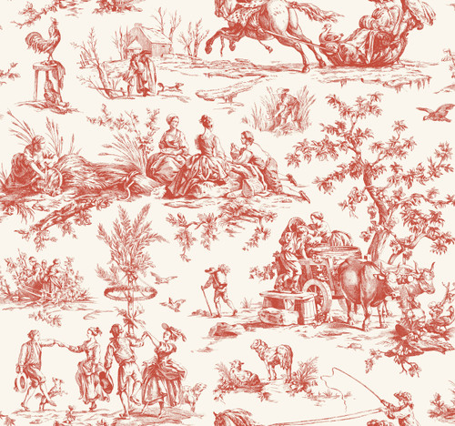 York Wallcoverings Grandmillennial GR5925 Seasons Toile Wallpaper Red