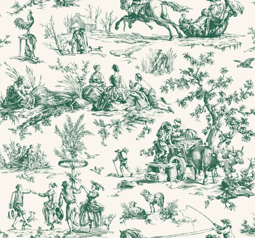 York Wallcoverings Grandmillennial GR5924 Seasons Toile Wallpaper Dark Green