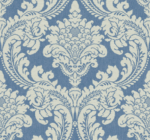 York Wallcoverings Grandmillennial GR6024 Tapestry Damask Wallpaper Blue