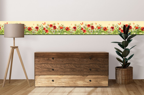 GB40020 Grace & Gardenia Wildflower Bloom Peel and Stick Wallpaper Border 10in Height x 15ft Long,Yellow Green Red
