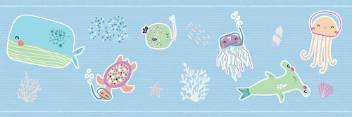 GB90230g8 Aquatic Scene Peel and Stick Wallpaper Border 8in Height x 15ft Blue Green Purple Orange by Grace & Gardenia Designs