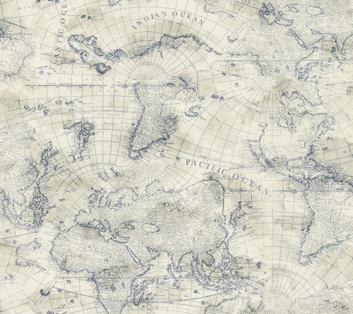 York Wallcoverings PSW1132RL Coastal Map Peel and Stick Wallpaper Blue/Beige