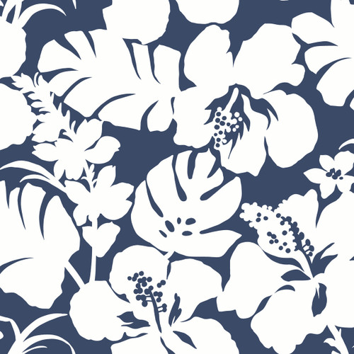 York Wallcoverings Water's Edge Resource Library CV4441 Hibiscus Arboretum Wallpaper Navy