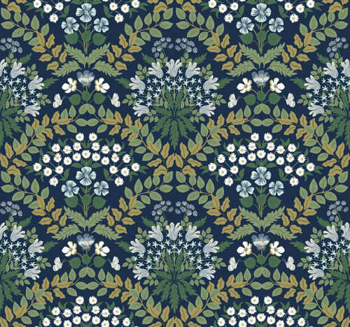 RP7324 Bramble Wallpaper Navy Blue, Green from Rifle Paper Co. Second Edition by York Wallcoverings