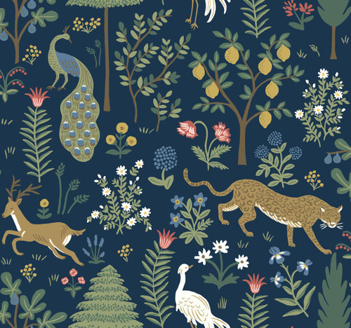 RP7304 Menagerie Wallpaper Blue, Brown from Rifle Paper Co. Second Edition by York Wallcoverings